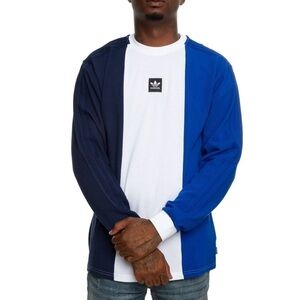 Adidas Men's Blue and White Long Sleeve Shirt